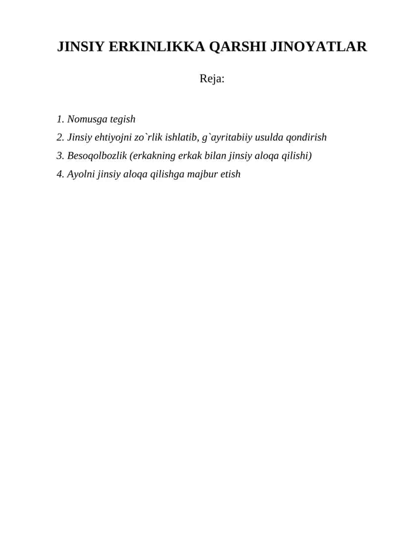 Jinsiy Erkinlikka Qarshi Jinoyatlar