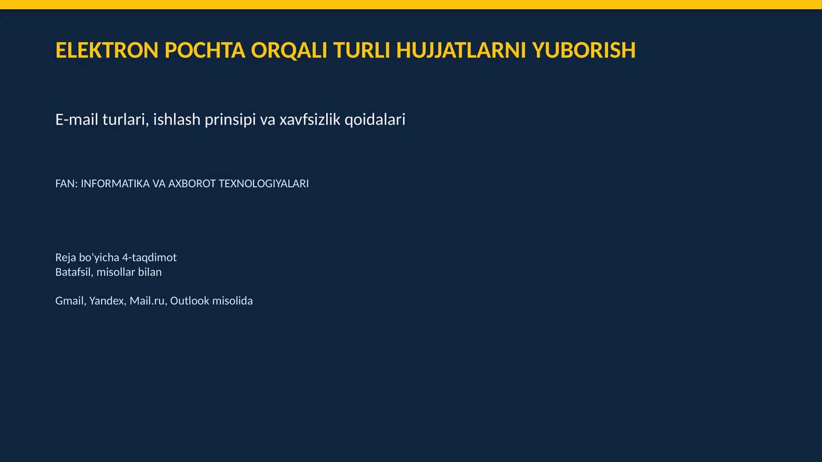 Elektron pochta orqali turli xujjatlarni yuborish taqdimot