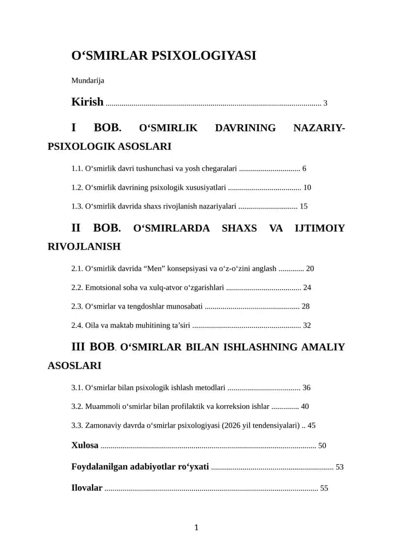 O‘SMIRLAR PSIXOLOGIYASI
