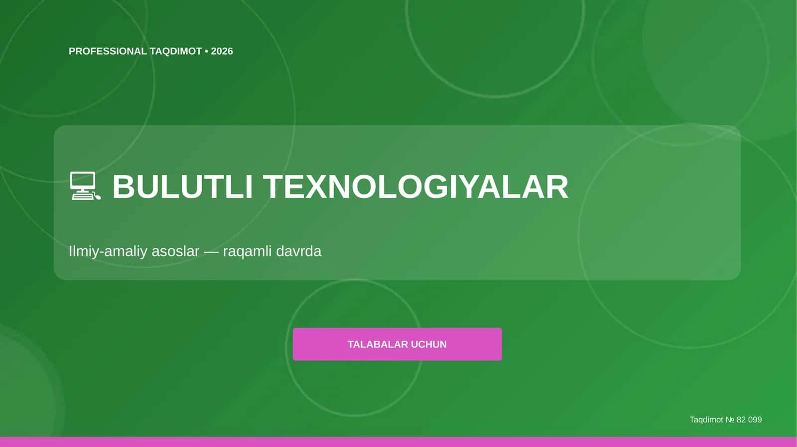 Bulutli texnologiyalar: ilmiy-amaliy asoslar (raqamli davrda) [talabalar uchun]