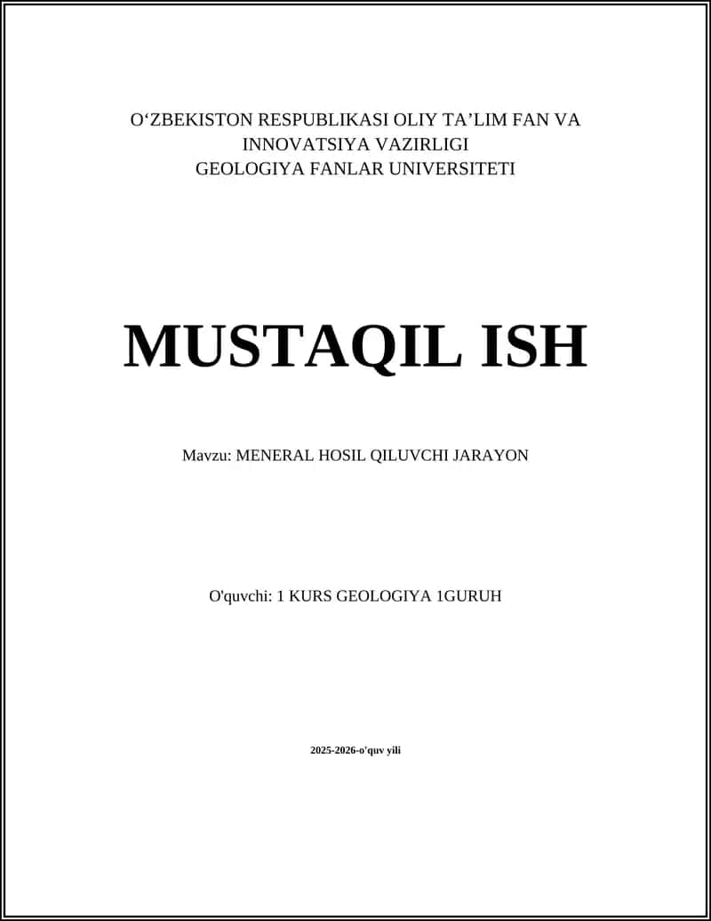 MENERAL HOSIL QILUVCHI JARAYON