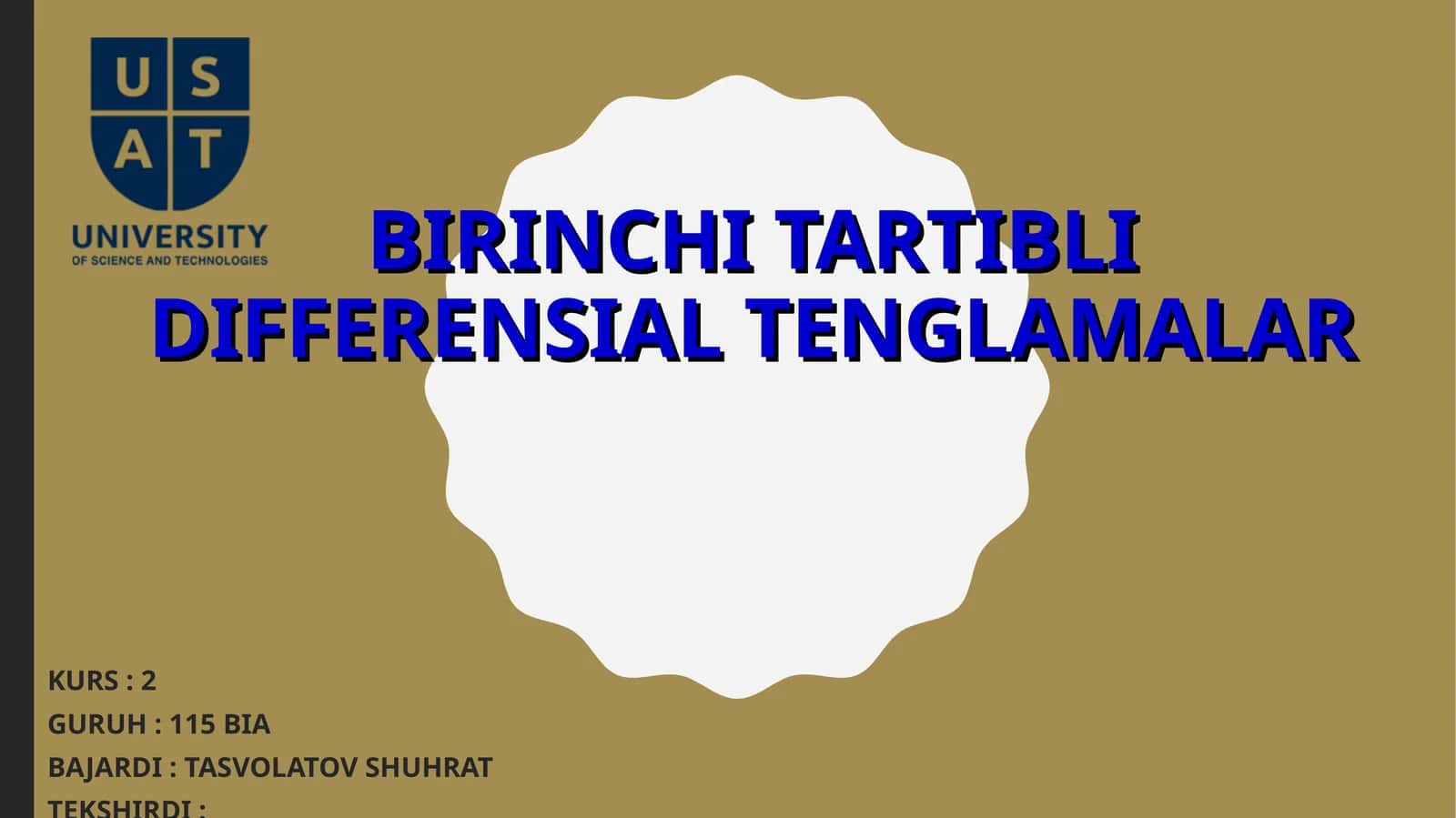 BIRINCHI TARTIBLI DIFFERENSIAL TENGLAMALAR