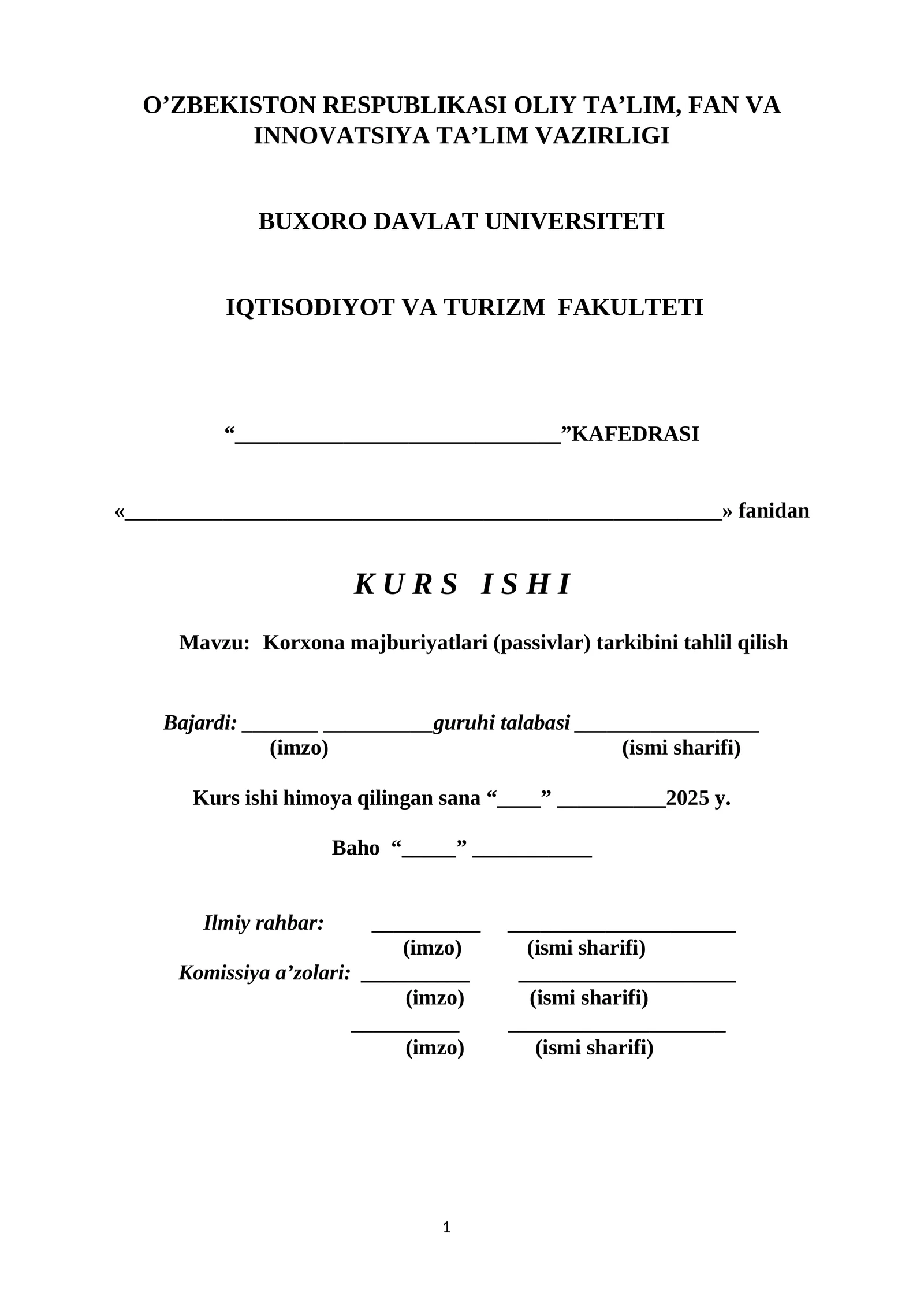 Korxona majburiyatlari (passivlar) tarkibini tahlil qilish