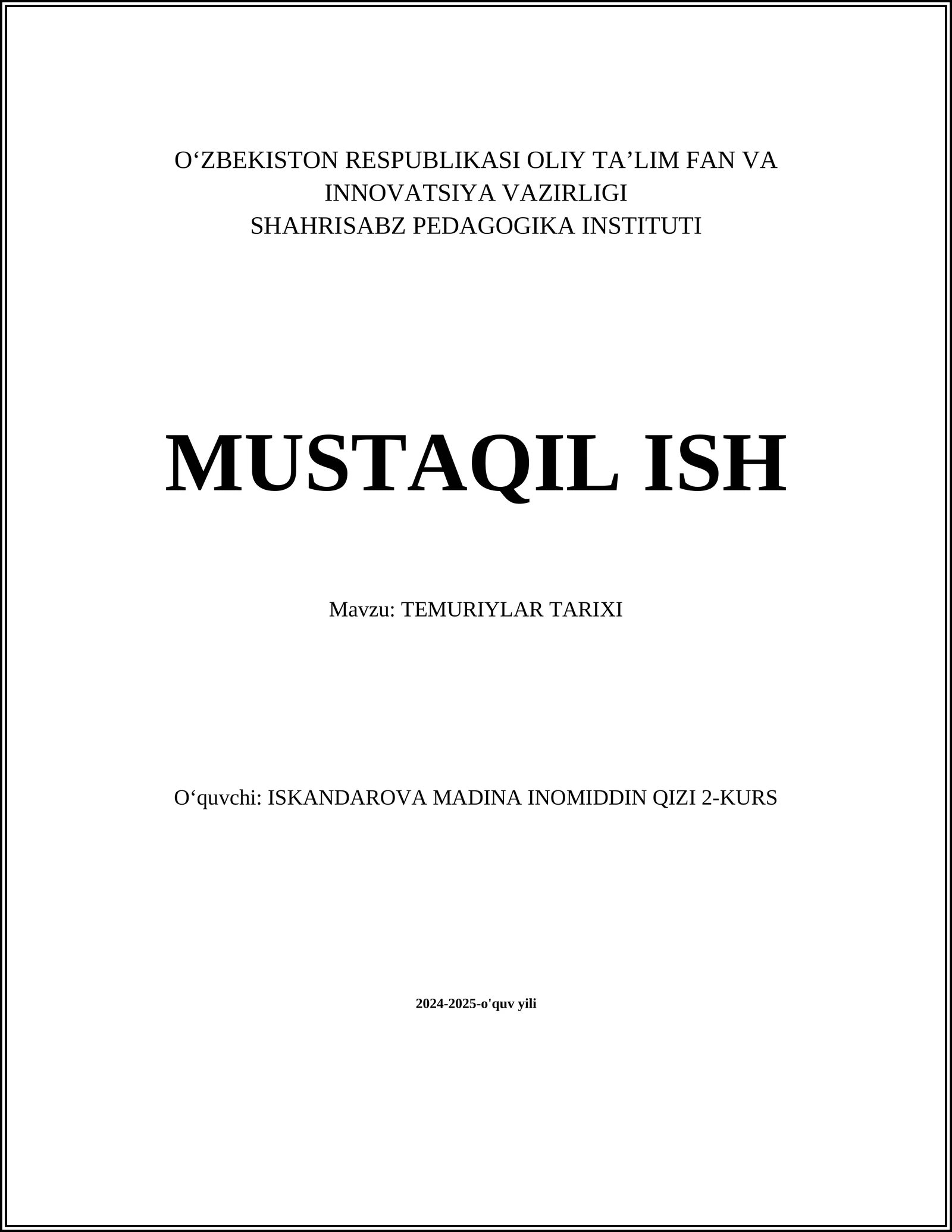 TEMURIYLAR TARIXI