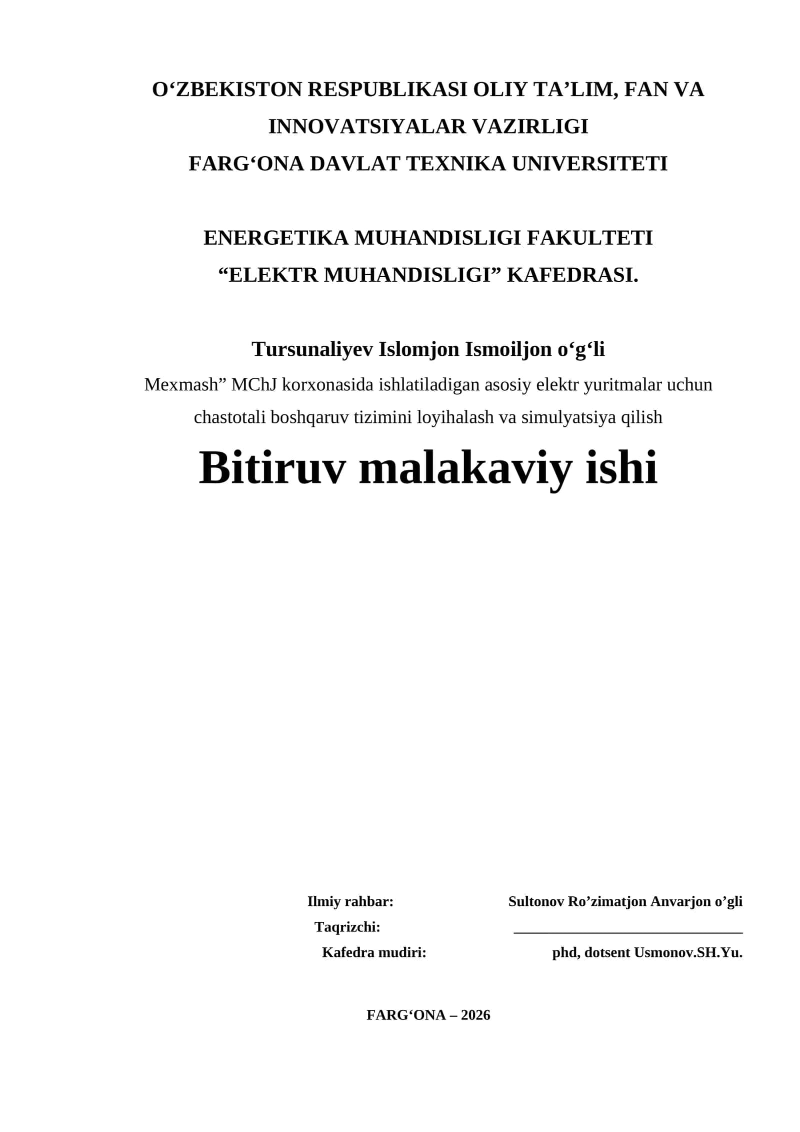 "Elektr muhandisligi" kafedrasi