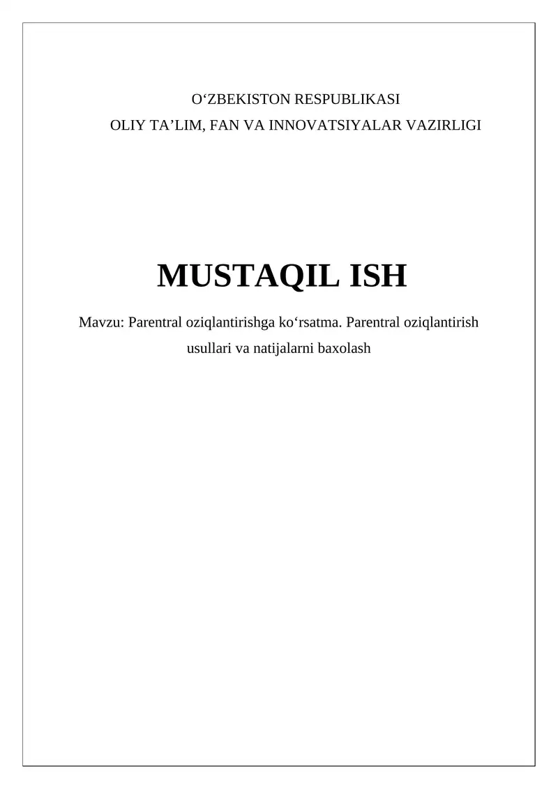 Parenteral oziqlantirishga ko‘rsatma