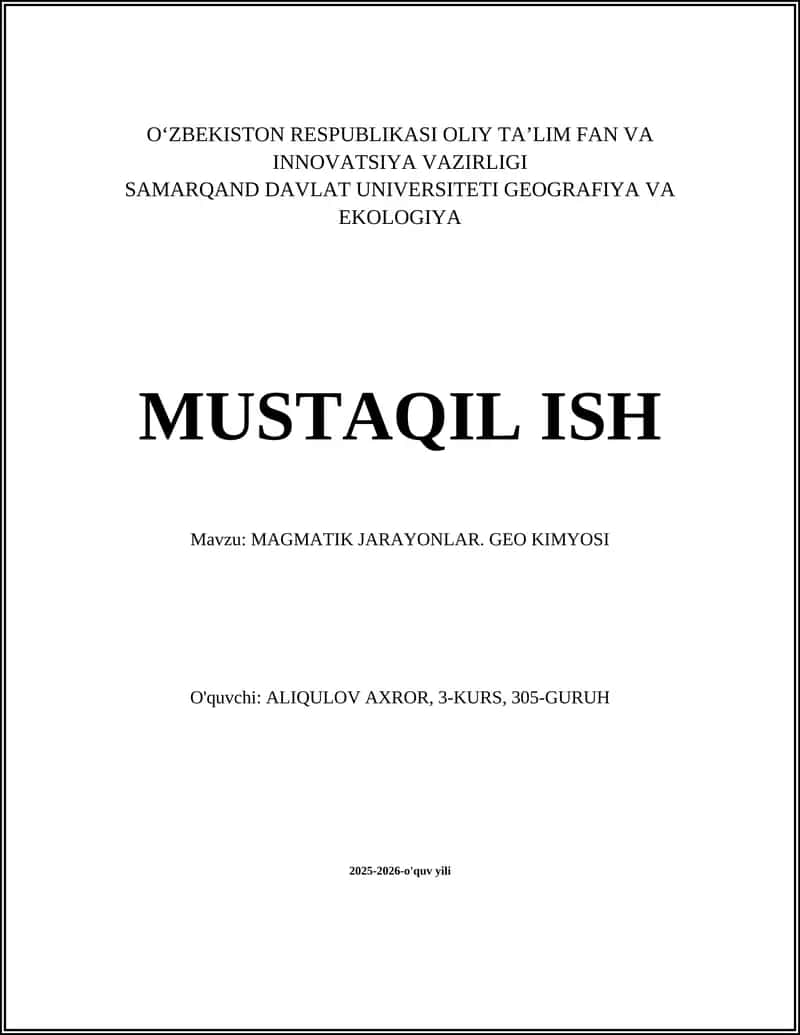 MAGMATIK JARAYONLAR. GEO KIMYOSI