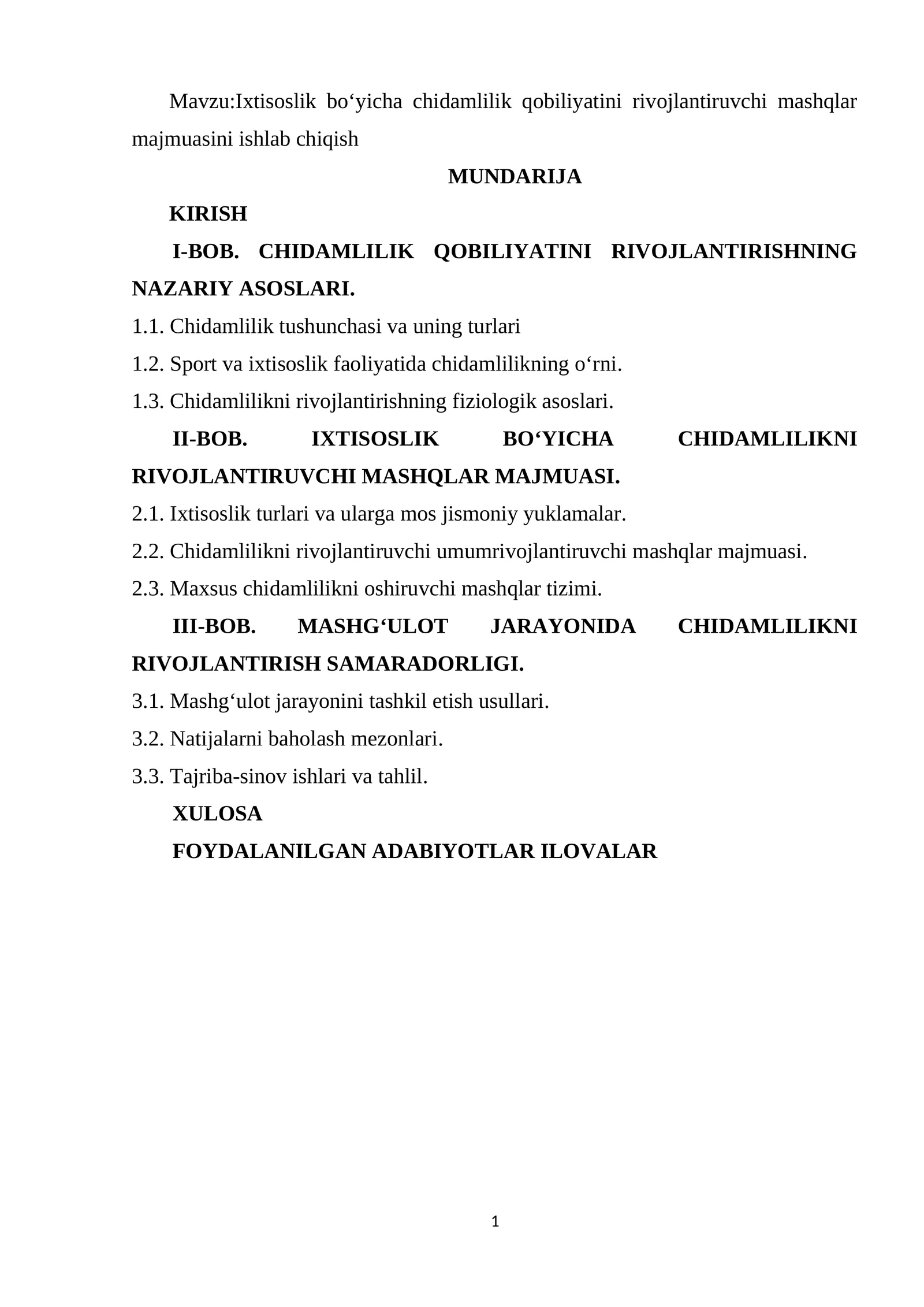Chidamlilik qobiliyati rivojlantiruvchi mashqlar majmuasi