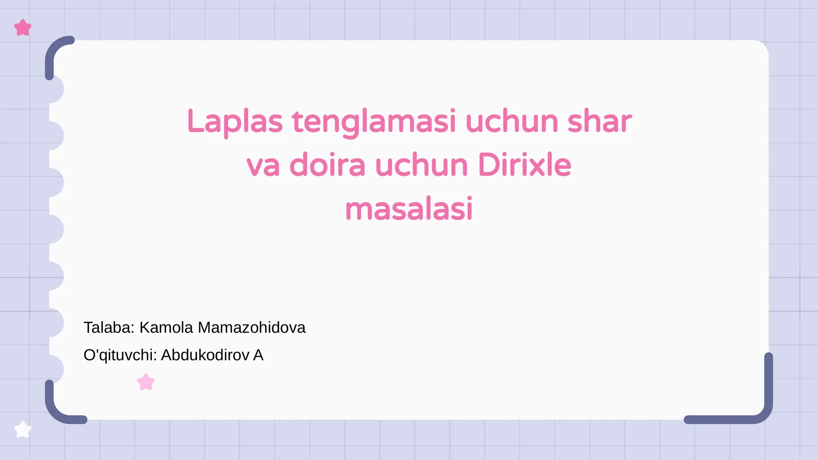 Laplas tenglamasi uchun shar va doira uchun Dirixle masalasi