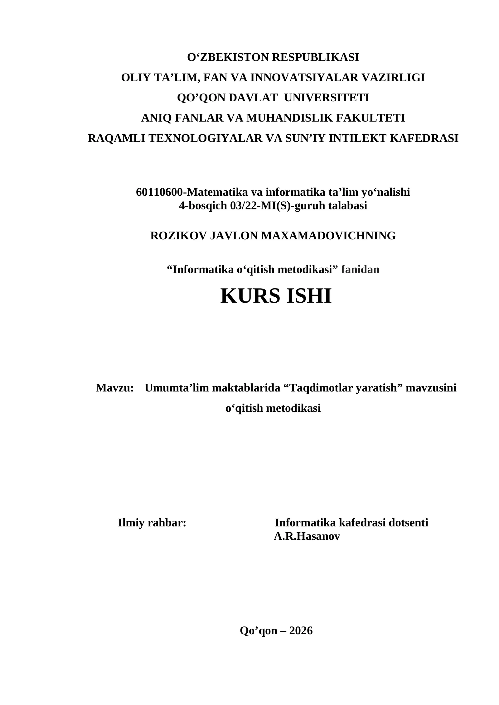 Informatika o‘qitish metodikasi