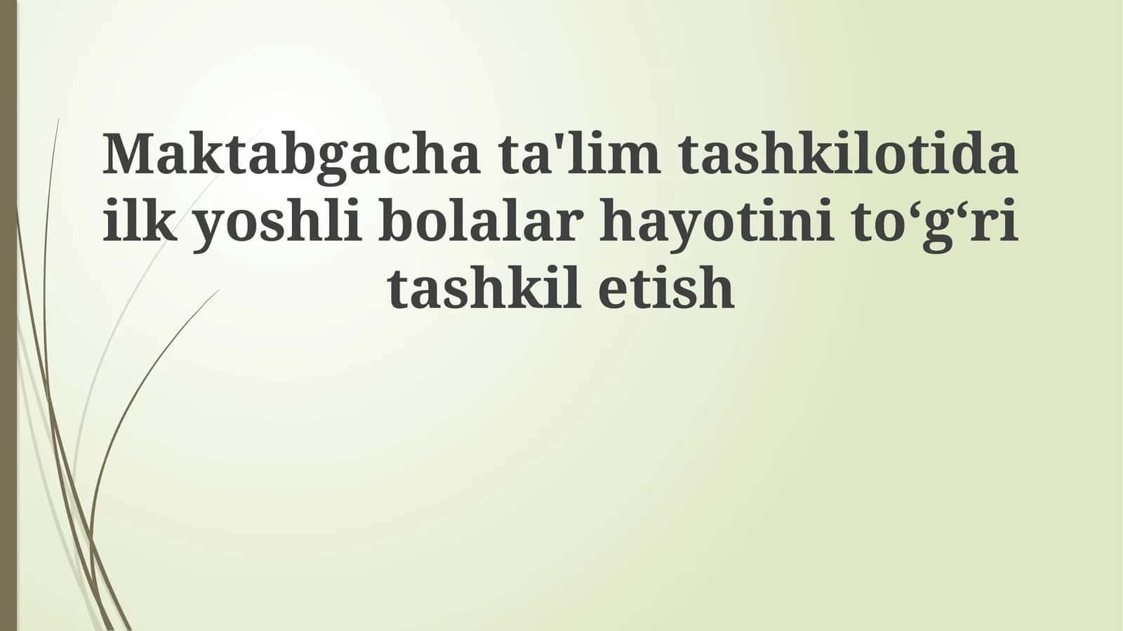 Maktabgacha ta'lim tashkilotida yosh bolalarning hayotini to'g'ri tashkil etish