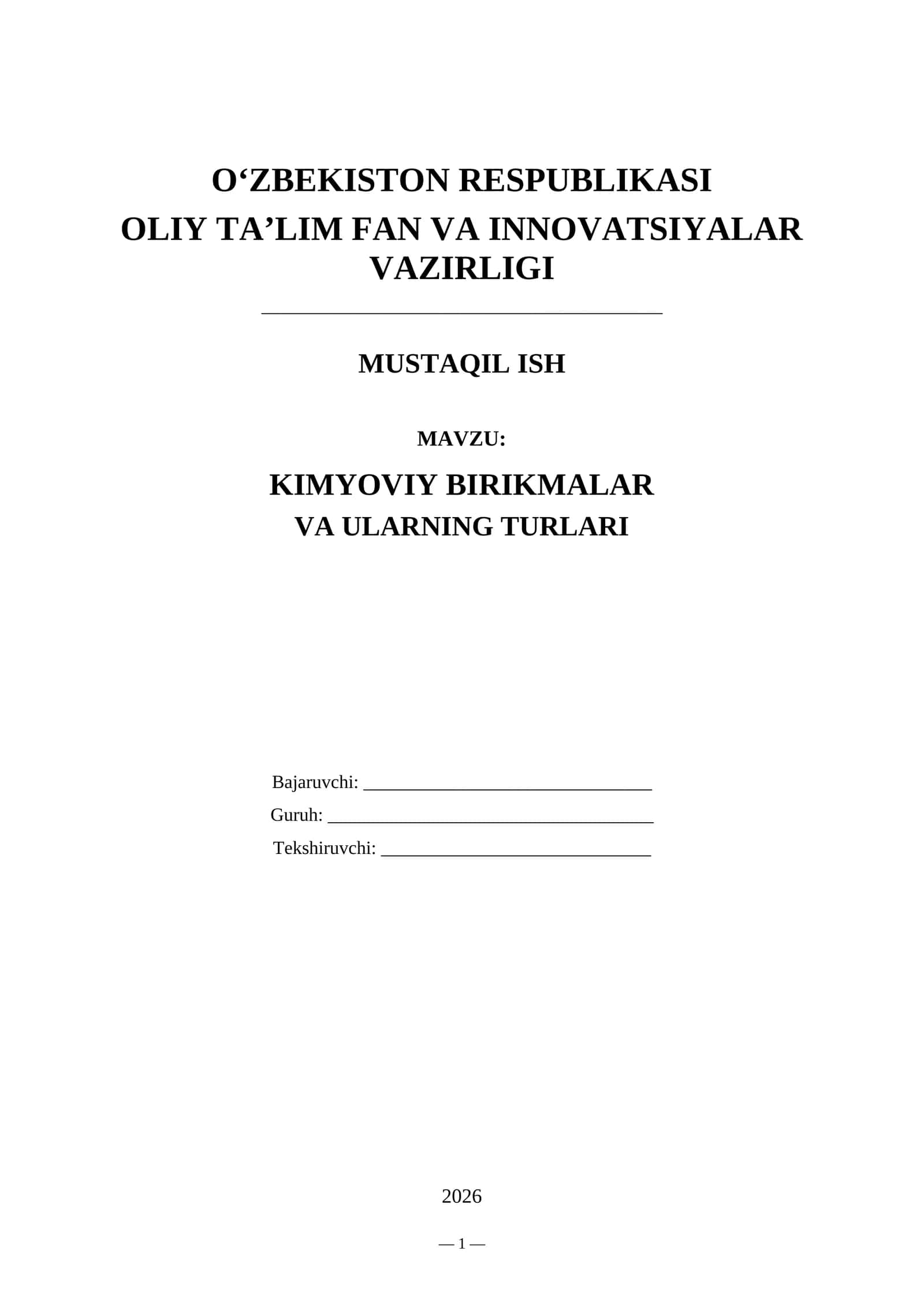 KIMYOVIY BIRIKMALAR VA ULARNING TURLARI