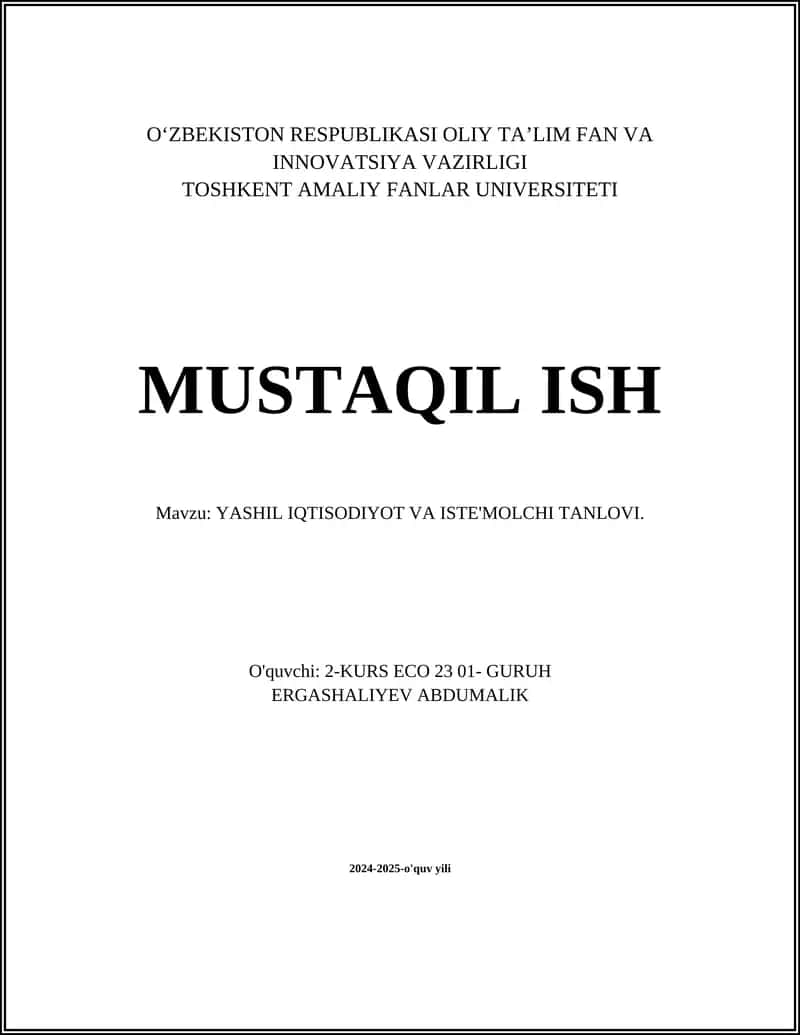 Yashil iqtisodiyot va iste'molchi tanlovi