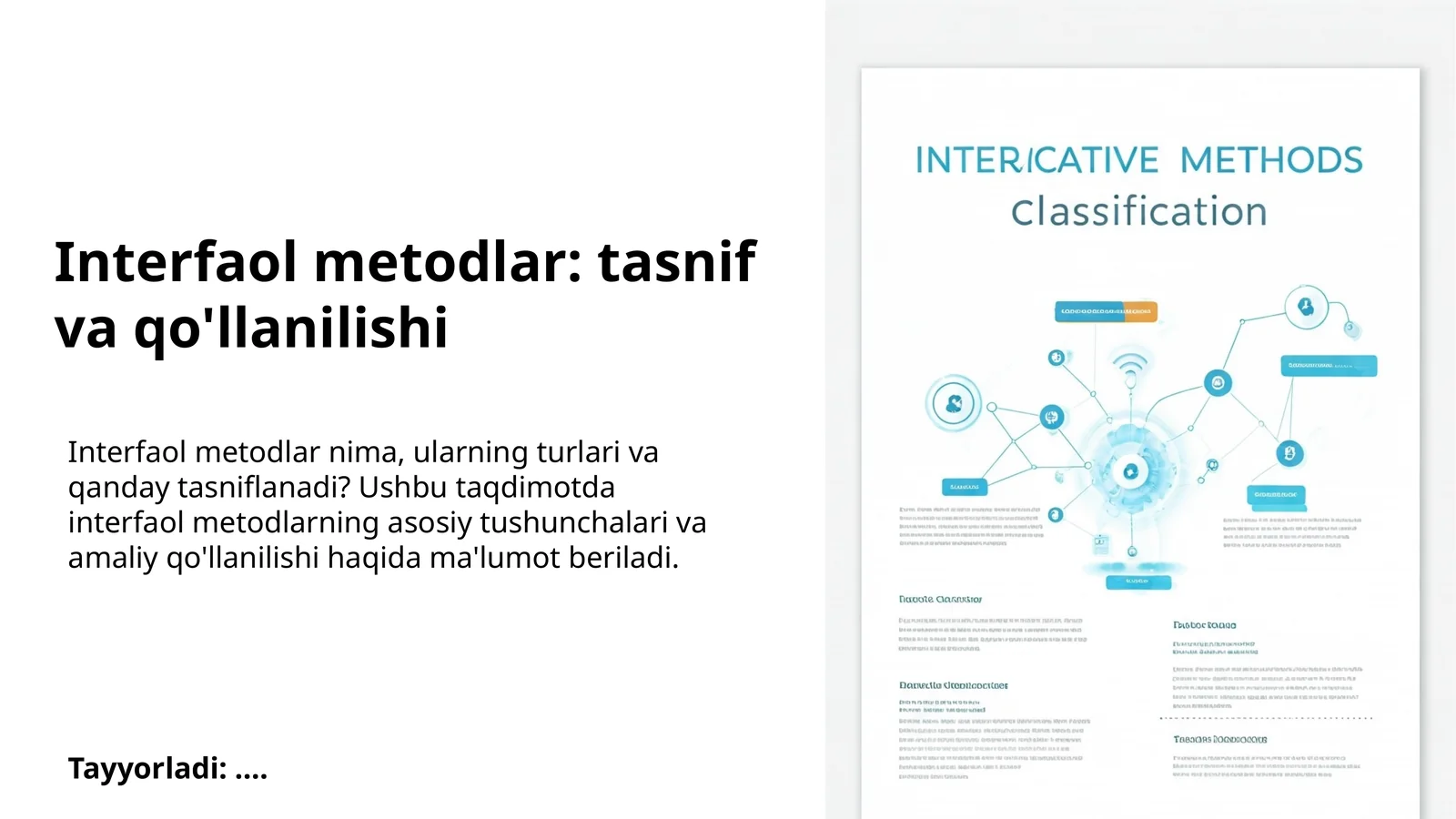 Interfaol metodlar: tasnif va qo'llanilishi