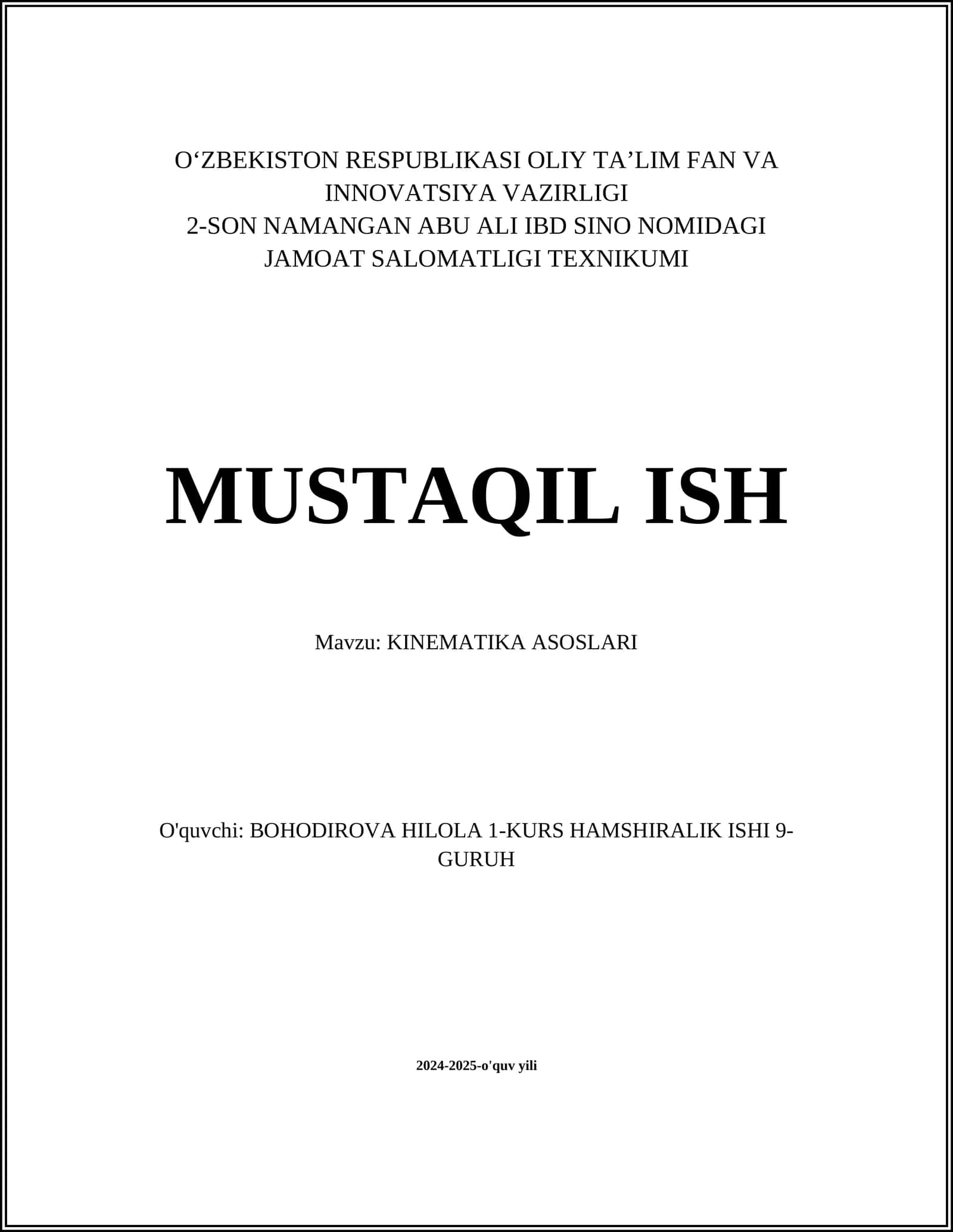 KINEMATIKA ASOSLARI