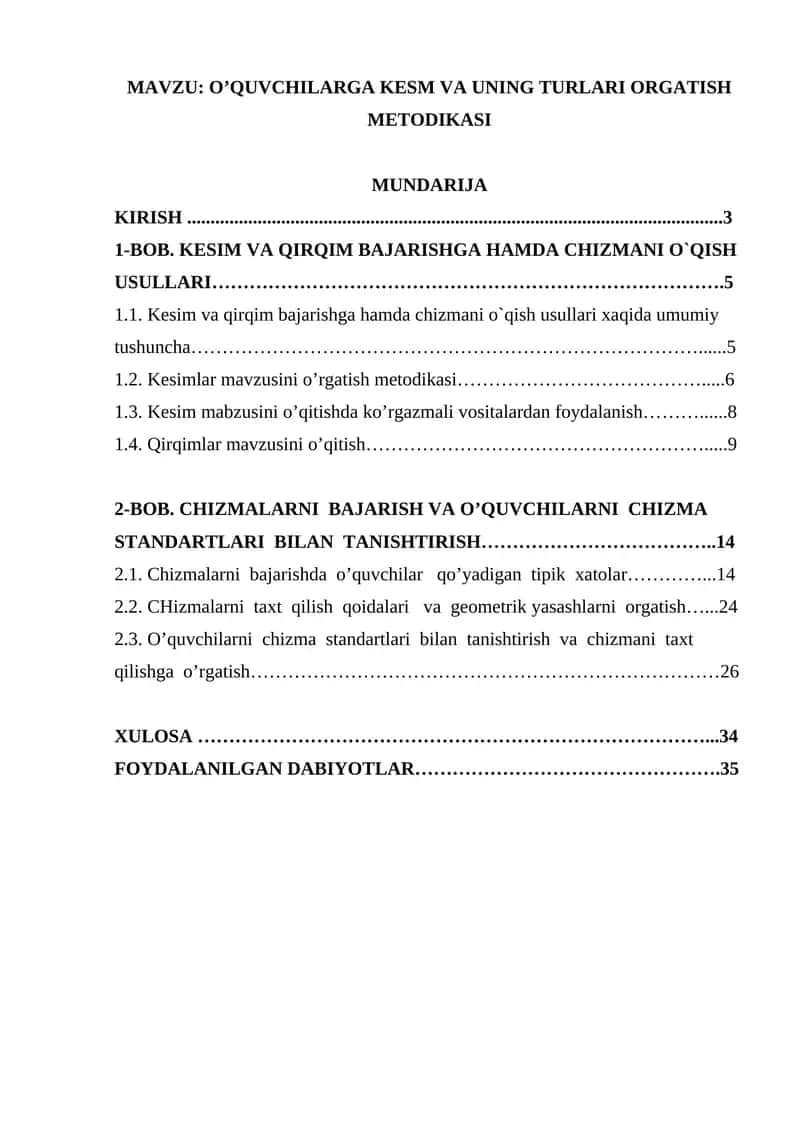 O’QUVCHILARGA KESM VA UNING TURLARI ORGATISH METODIKASI