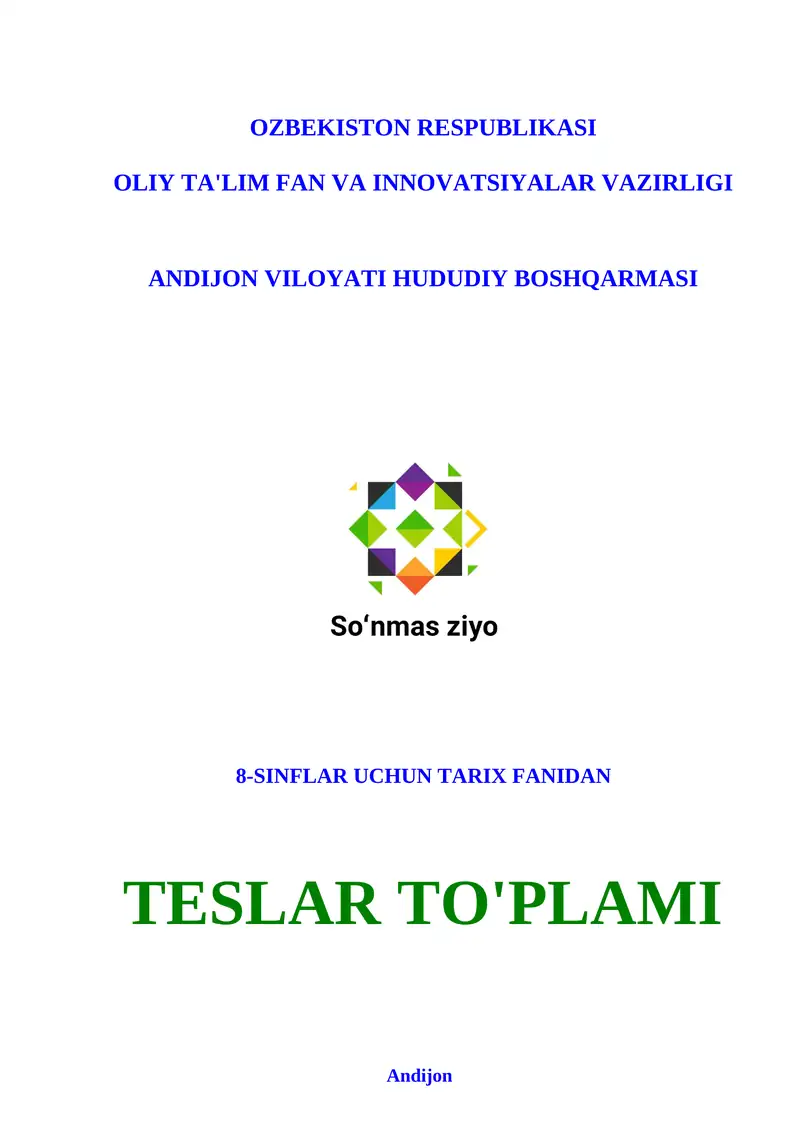 8-SINFLAR UCHUN TARIX FANIDAN TESLAR TO'PLAMI
