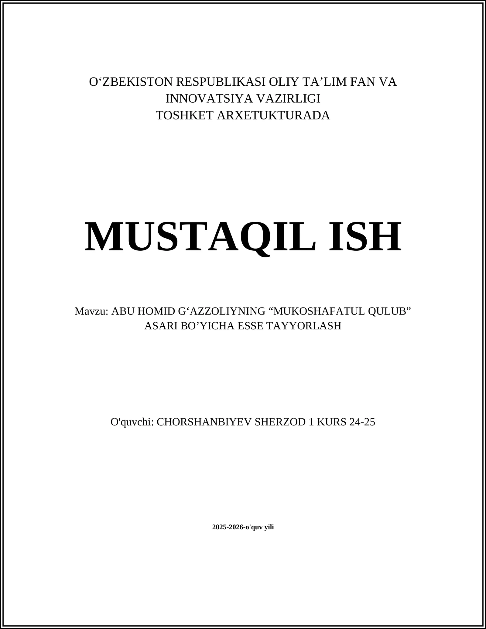 Abu Homid Gʻazzoliynin “Mukoshafatul Qulub” asari