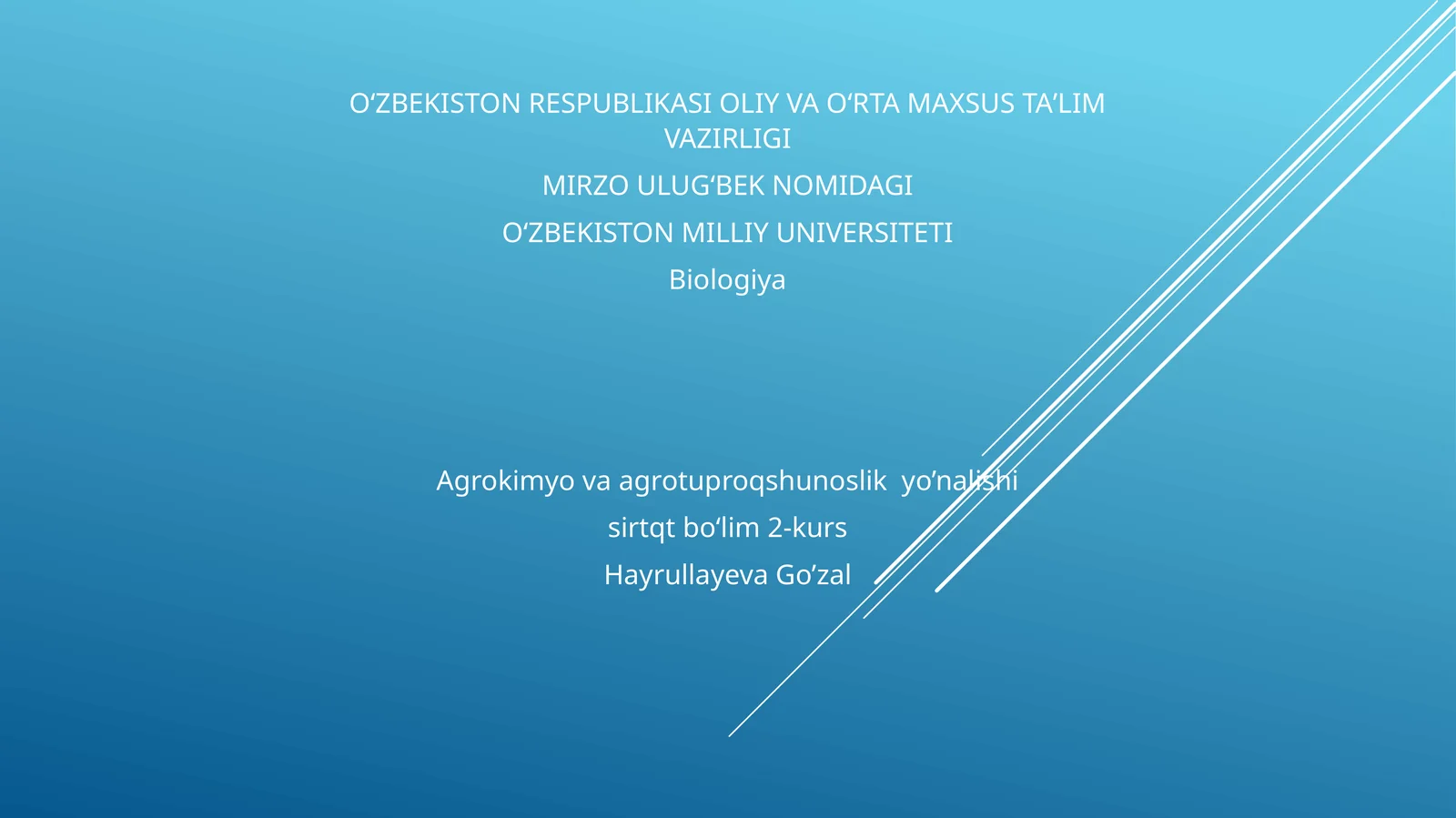 Biologiya Agrokimyo va agrotuproqshunoslik yo’nalishi
