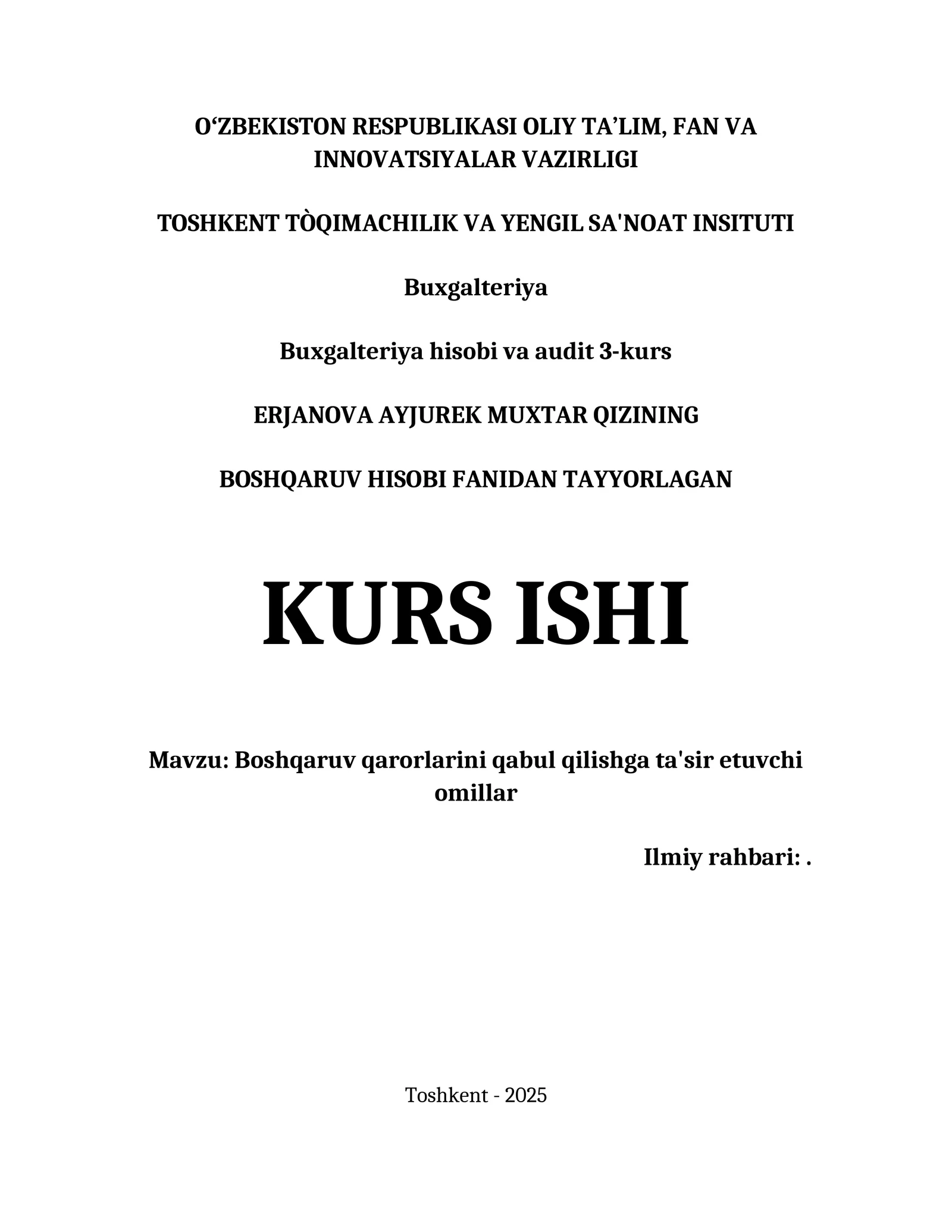 Boshqaruv qarorlarini qabul qilishga ta'sir etuvchi omillar