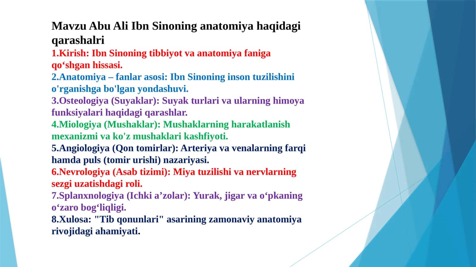Abu Ali Ibn Sinoning anatomiya haqidagi qarashalri taqdimot