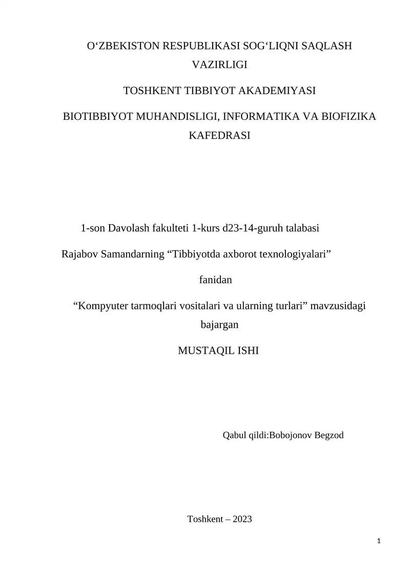 Tibbiyotda axborot texnologiyalari