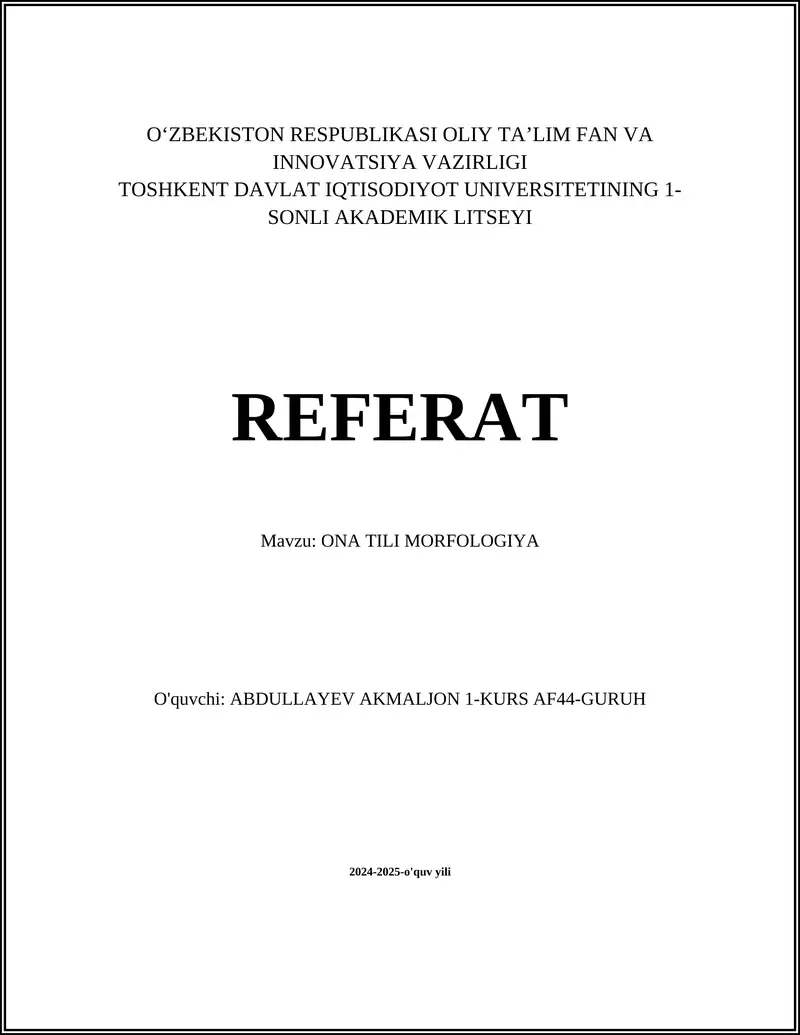 ONA TILI MORFOLOGIYA