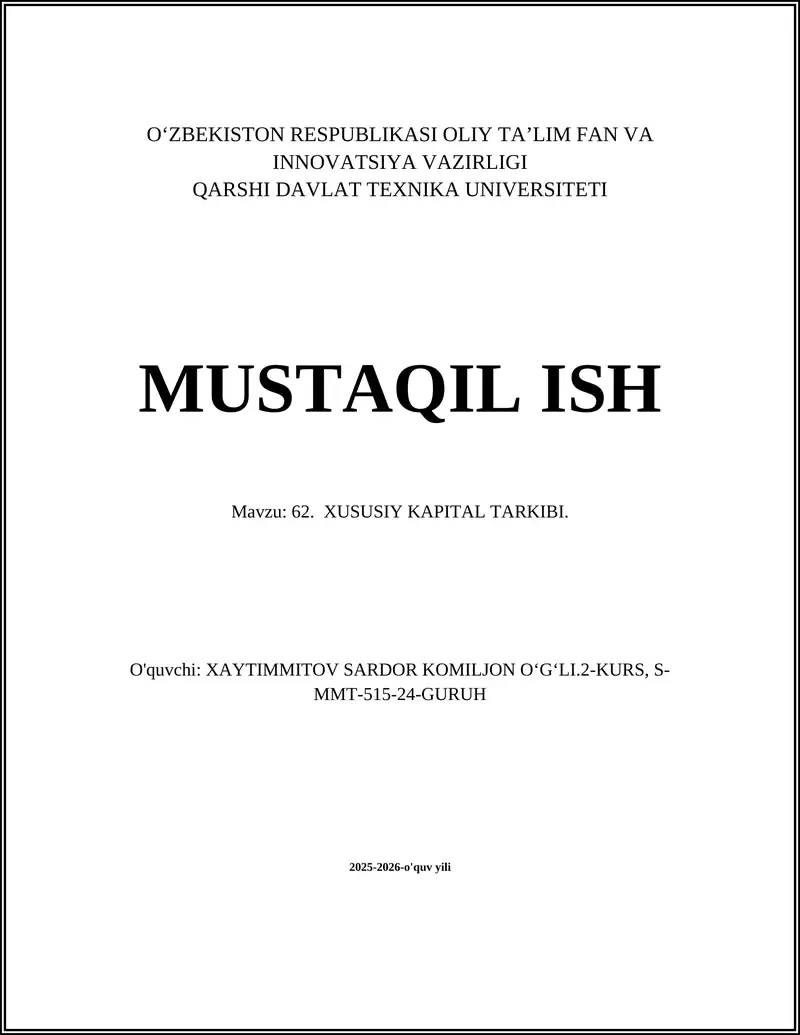 Xususiy Kapital Tarkibi