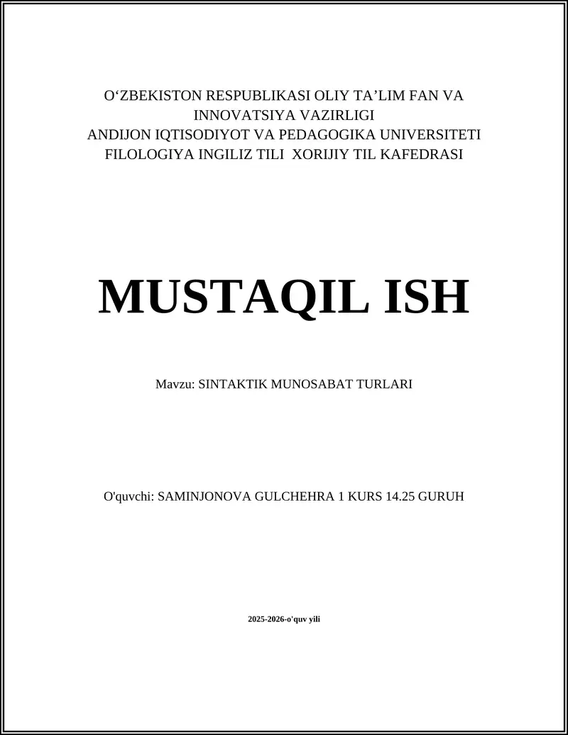 SINTAKTIK MUNOSABAT TURLARI
