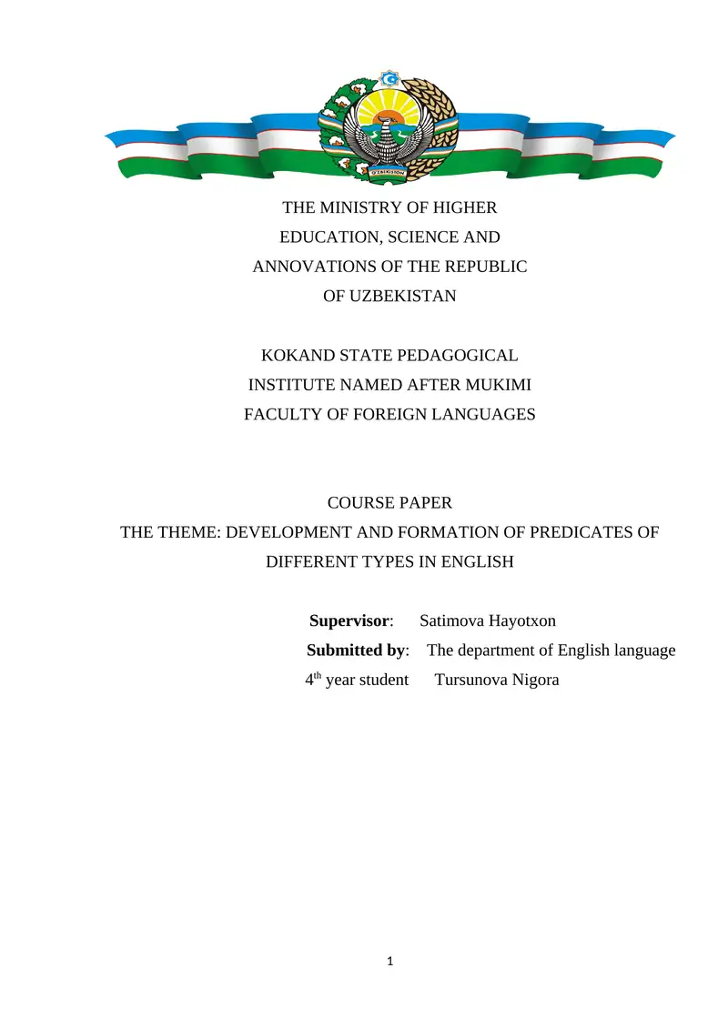 Course Paper on Development and Formation of Predicates in English