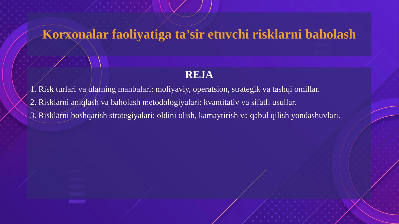 Korxonalar faoliyatiga ta’sir etuvchi risklarni baholash