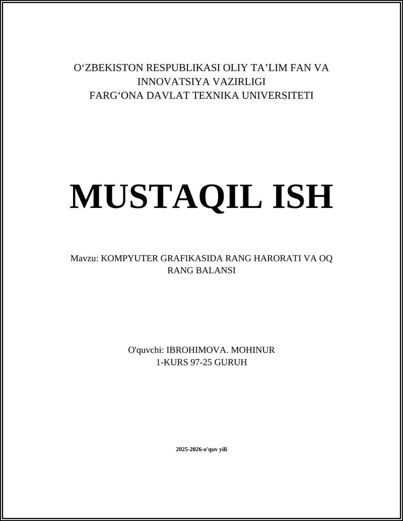 KOMPYUTER GRAFIKASIDA RANG HARORATI VA OQ RANG BALANSI