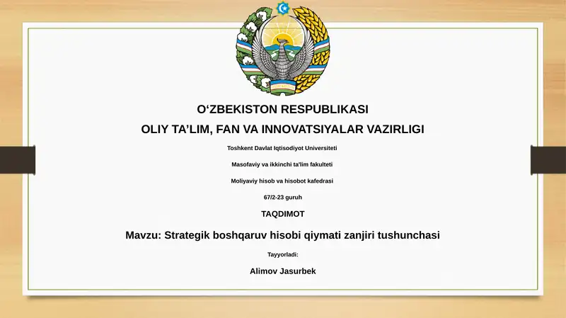 Strategik boshqaruv hisobi qiymati zanjiri tushunchasi