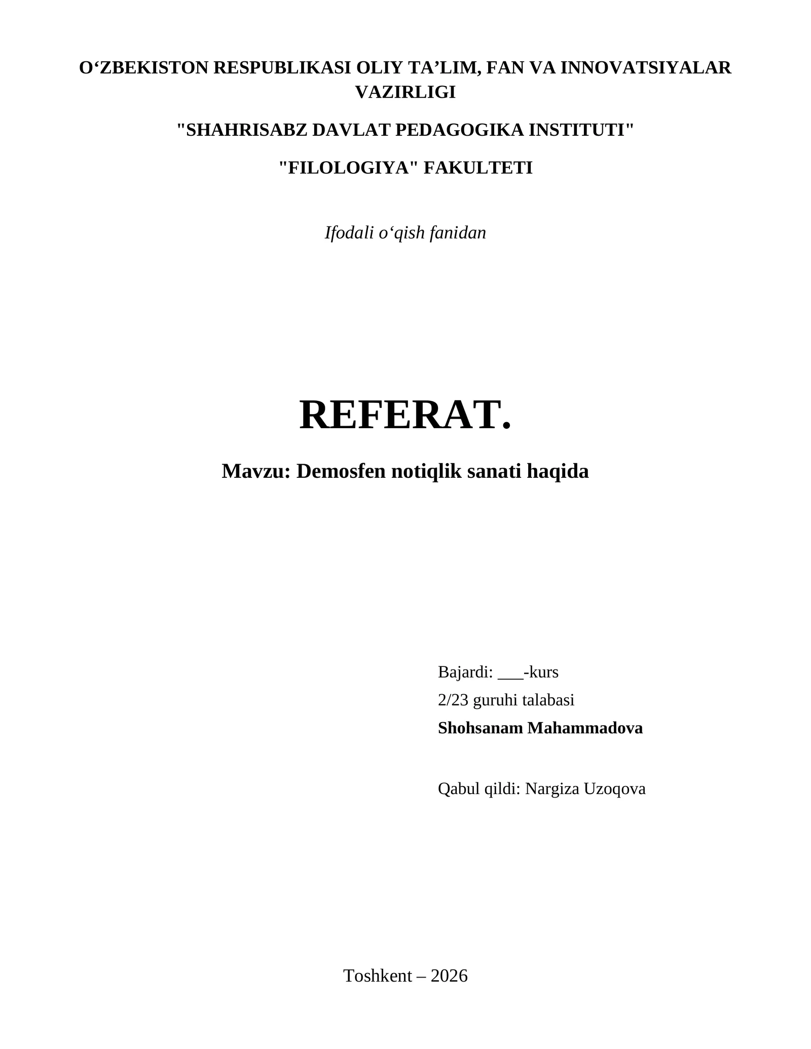 Demosfen notiqlik sanati haqida
