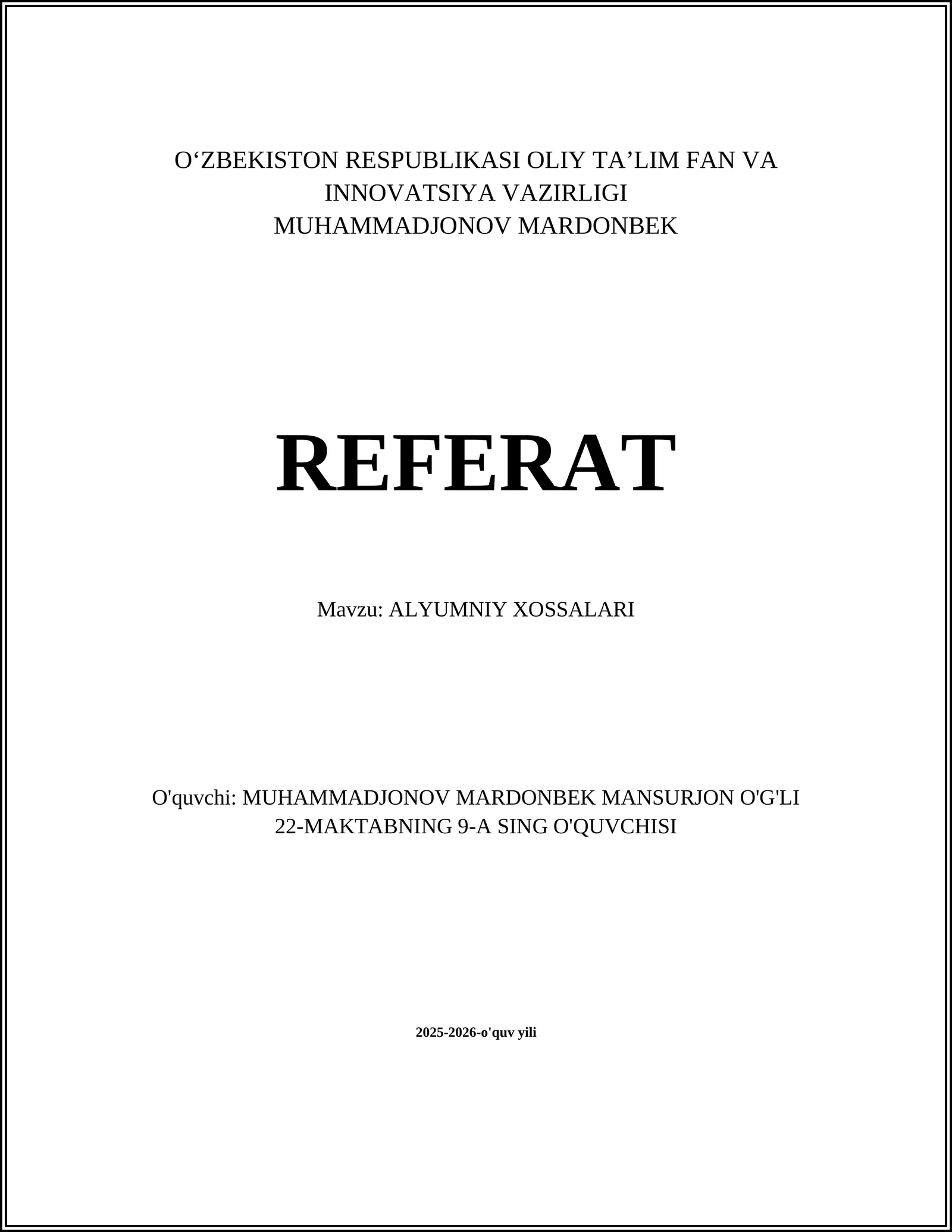 ALYUMINIY XOSSALARI