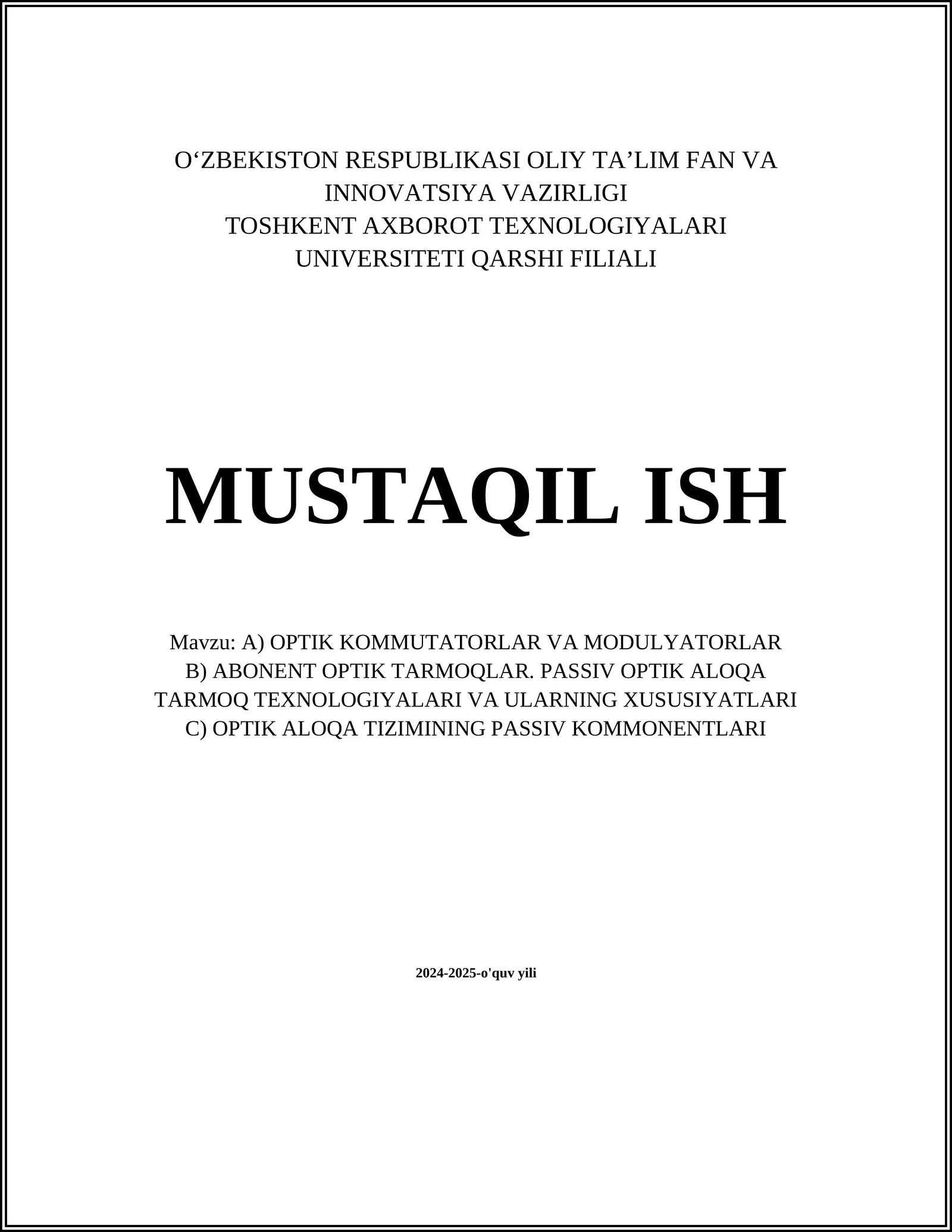 Optik Kommutatorlar Turlari