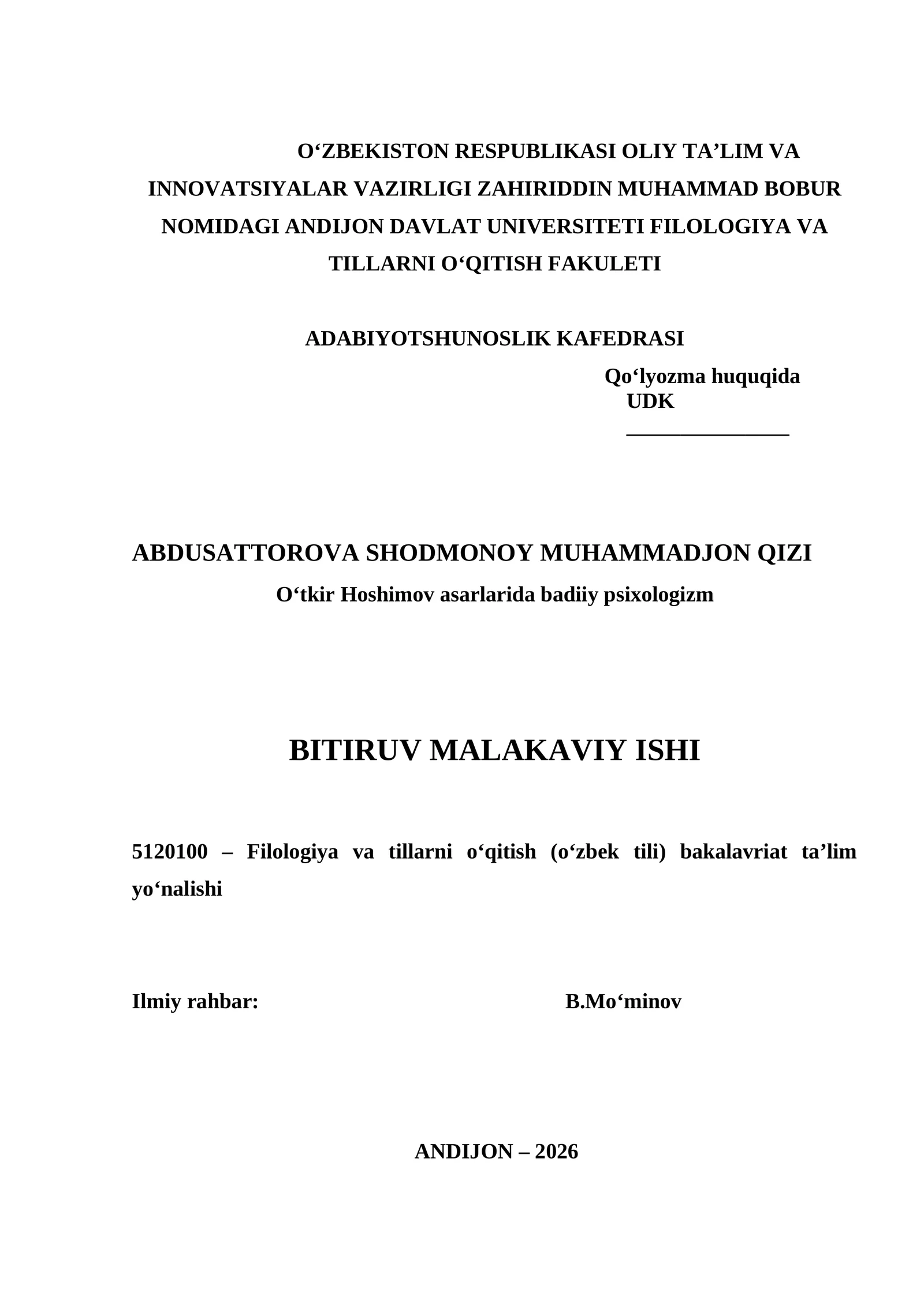 O‘tkir Hoshimov asarlarida badiiy psixologizm