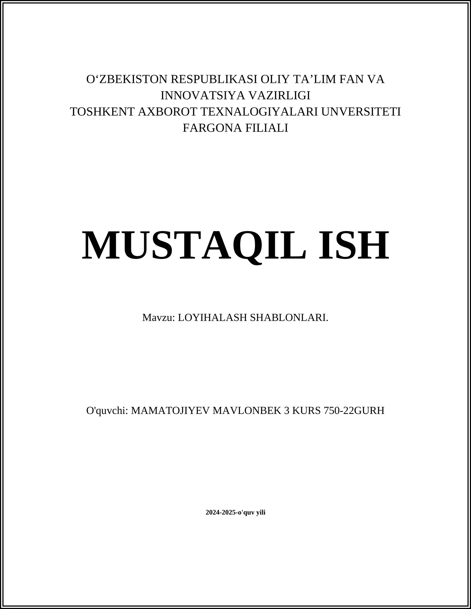 LOYIHALASH SHABLONLARI