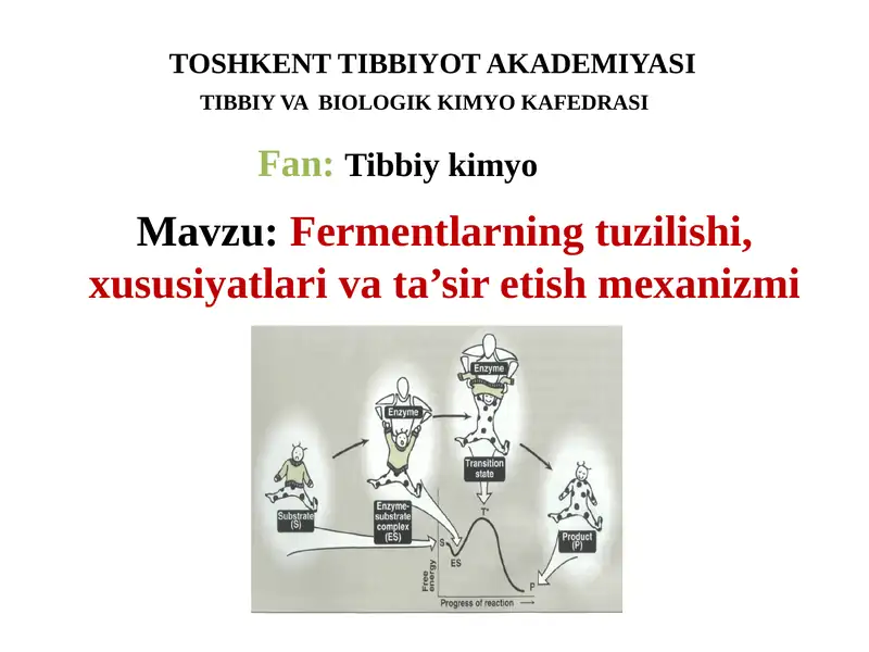 Fermentlarning tuzilishi, xususiyatlari va ta’siretish mexanizmi
