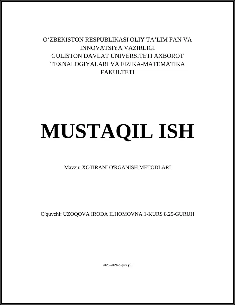 XOTIRANI O'RGANISH METODLARI