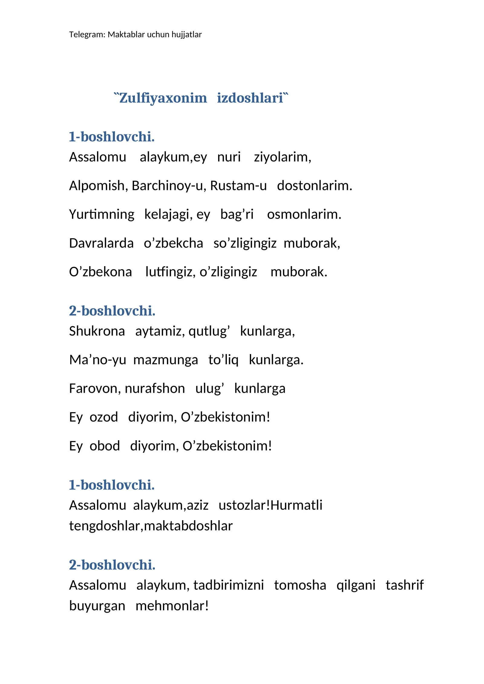 Zulfiyaxonim izdoshlari