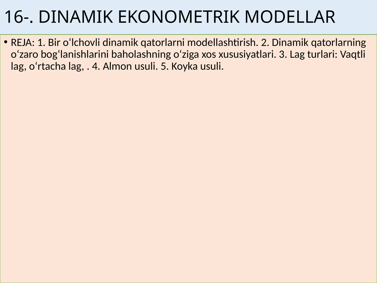 DINAMIK EKONOMETRIK MODELLAR