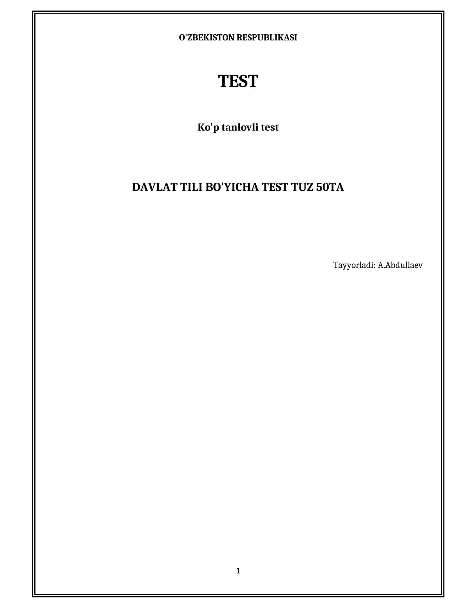 Argos Davlat tili  50ta test + javoblari