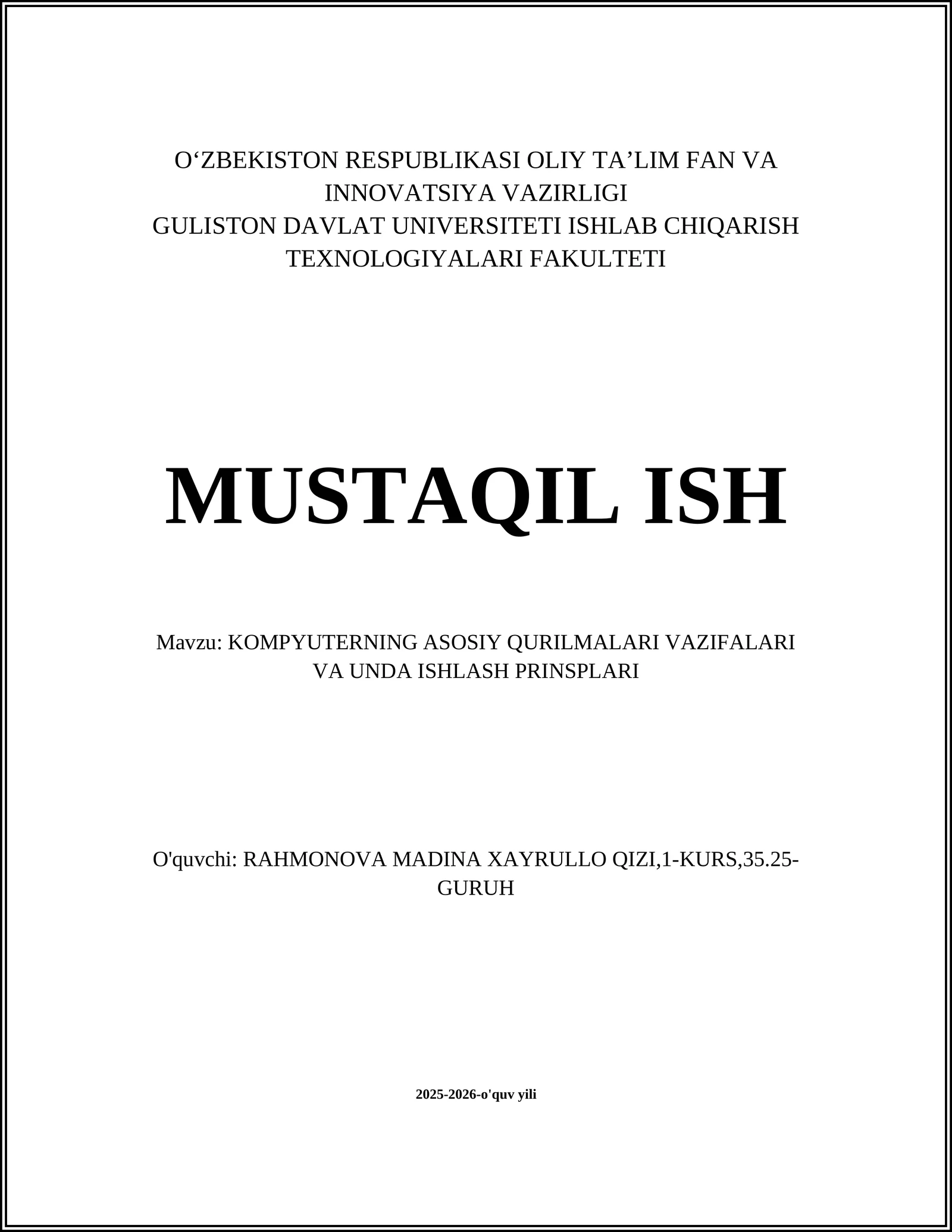 Markaziy protsessor (CPU): tuzilishi va vazifalari