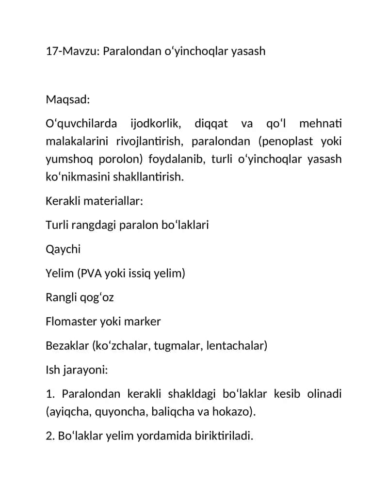 Paralondan o‘yinchoqlar yasash
