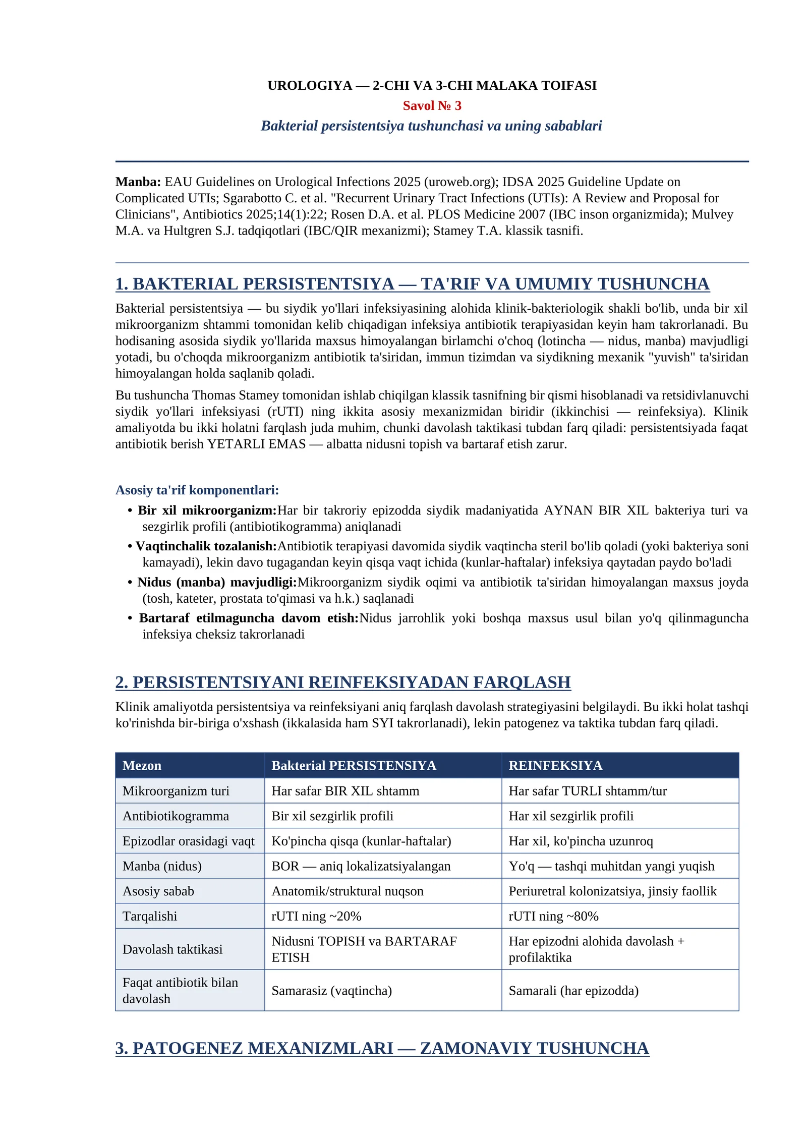 Bakterial persistentsiya tushunchasi va uning sabablari