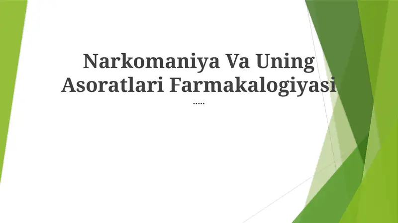 Narkomaniya Va Uning Asoratlari Farmakalogiyasi