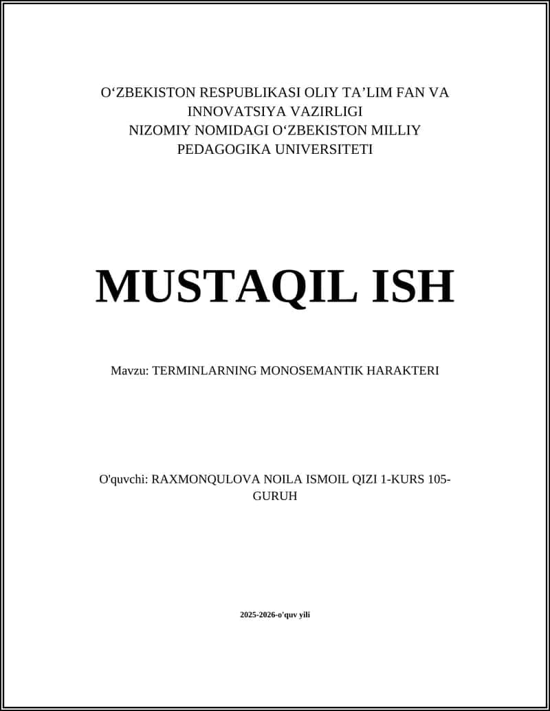 TERMINLARNING MONOSEMANTIK HARAKTERI