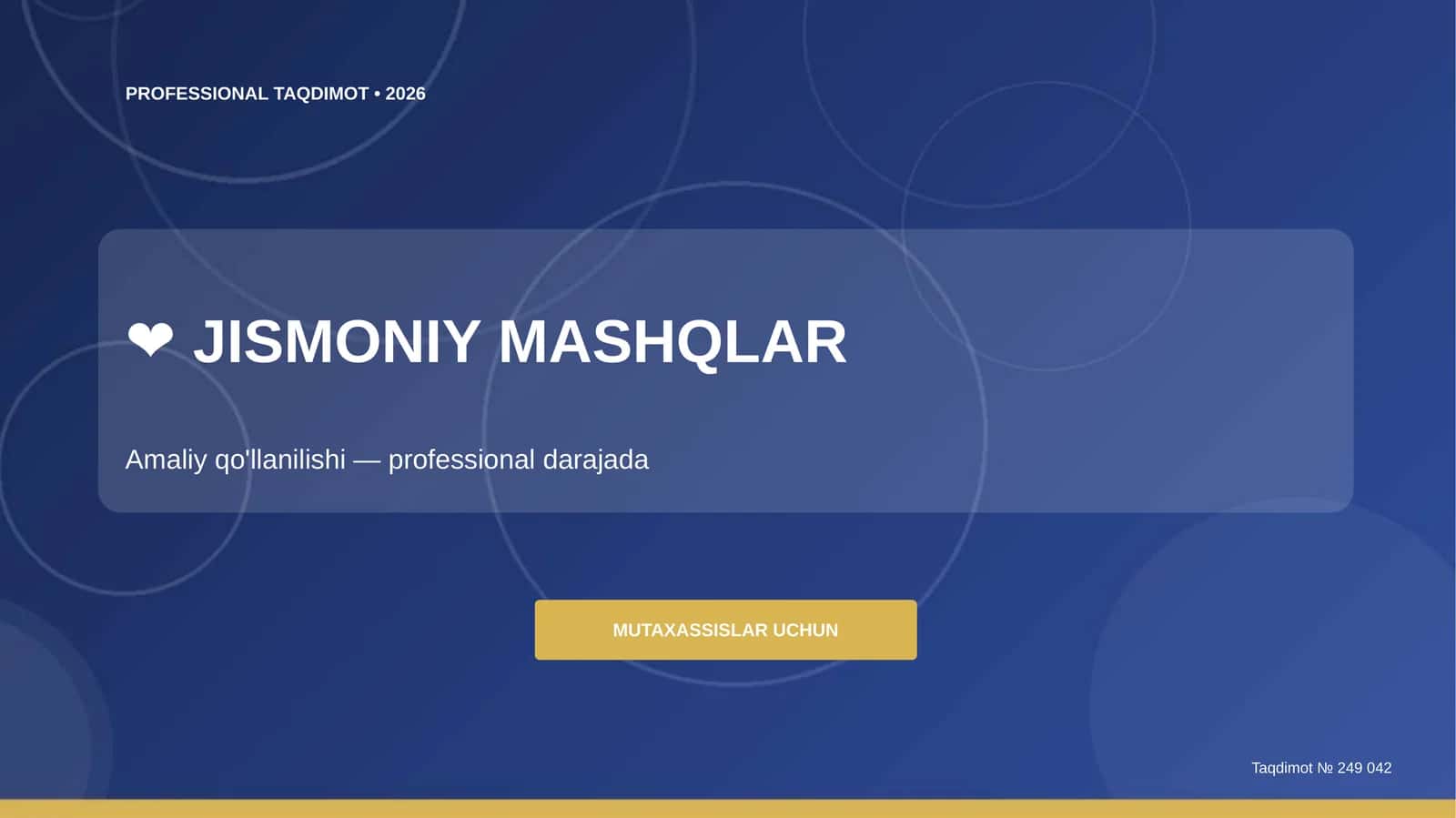 Jismoniy mashqlar: amaliy qo'llanilishi (professional darajada) [mutaxassislar uchun]