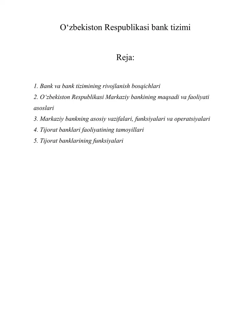 O‘zbekiston Respublikasi bank tizimi